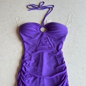 Purple bodycon halter dress